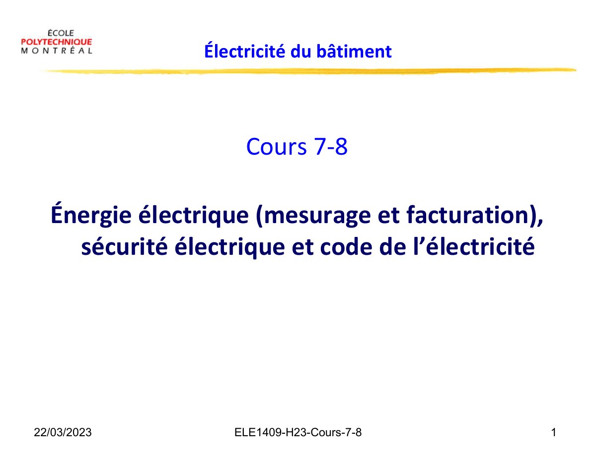 First page of ELE1409 H23 Cours 7 8 1