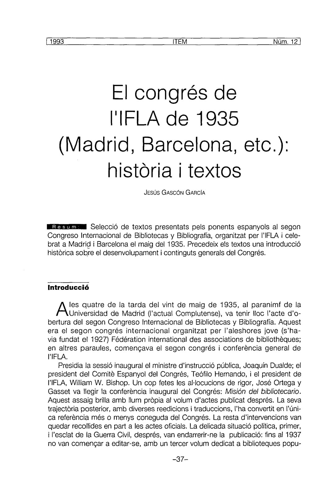 First page of El congrés de I11 FLA del 935