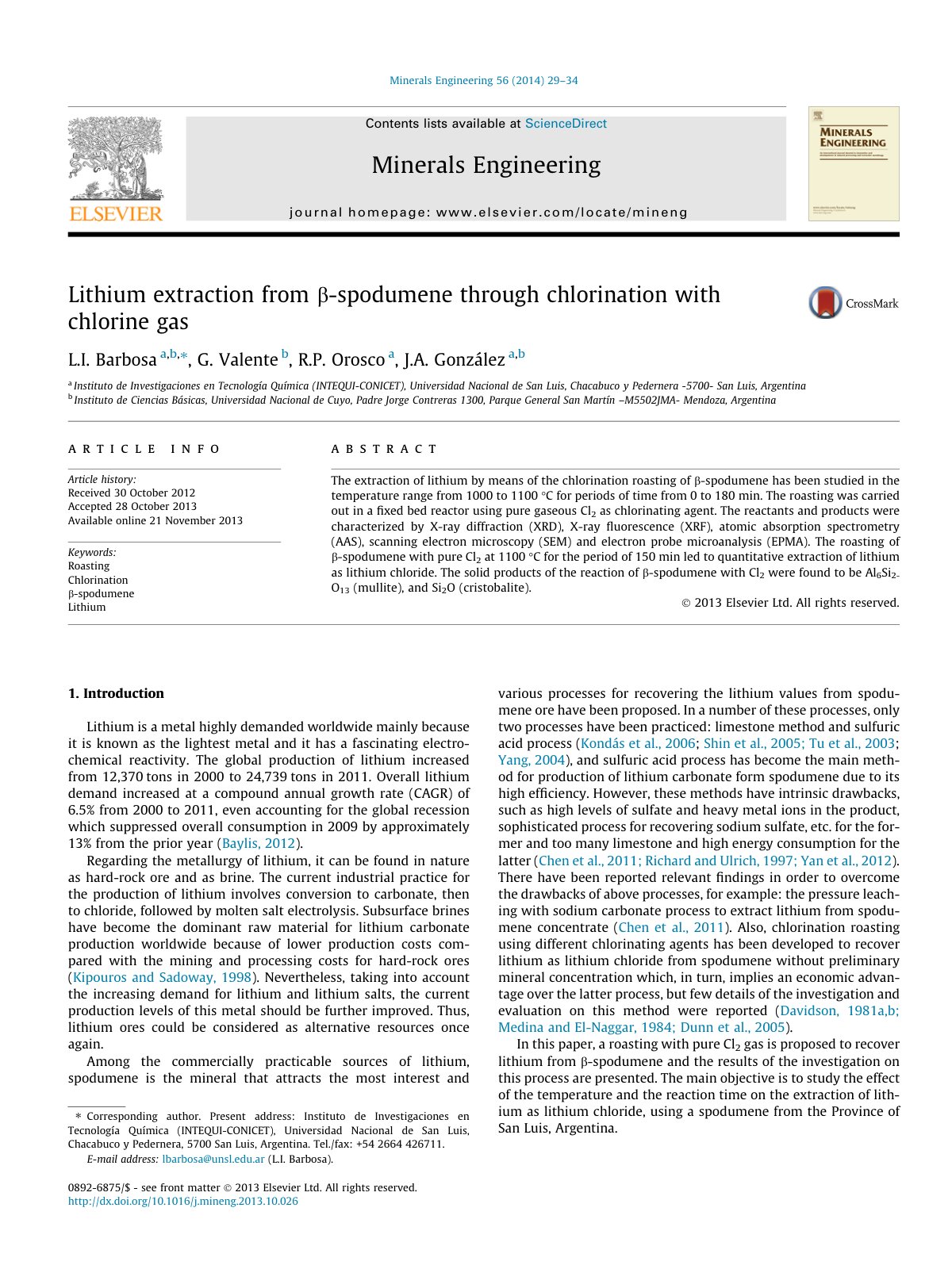 First page of Lithium extraction from  spodumene thro