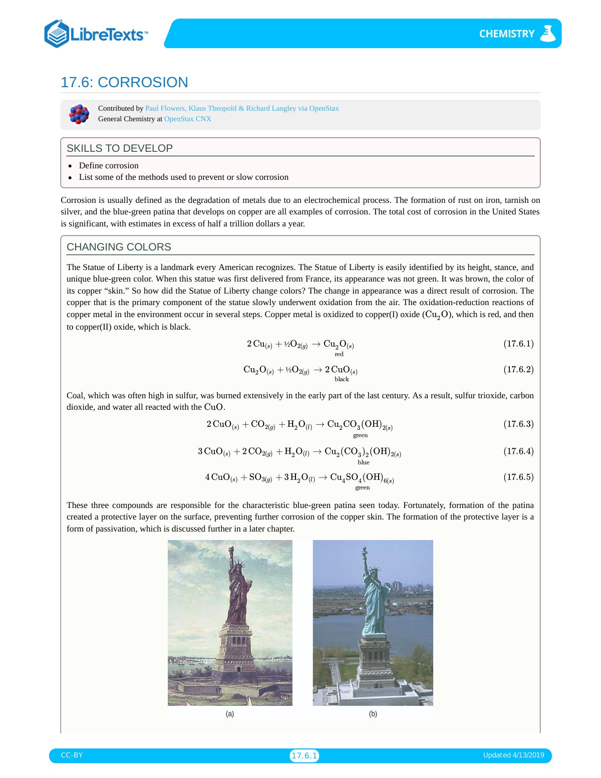 First page of LibreTexts  Louisville Collegiate School  Chapters  17  Electrochemistry  17.6  Corrosion