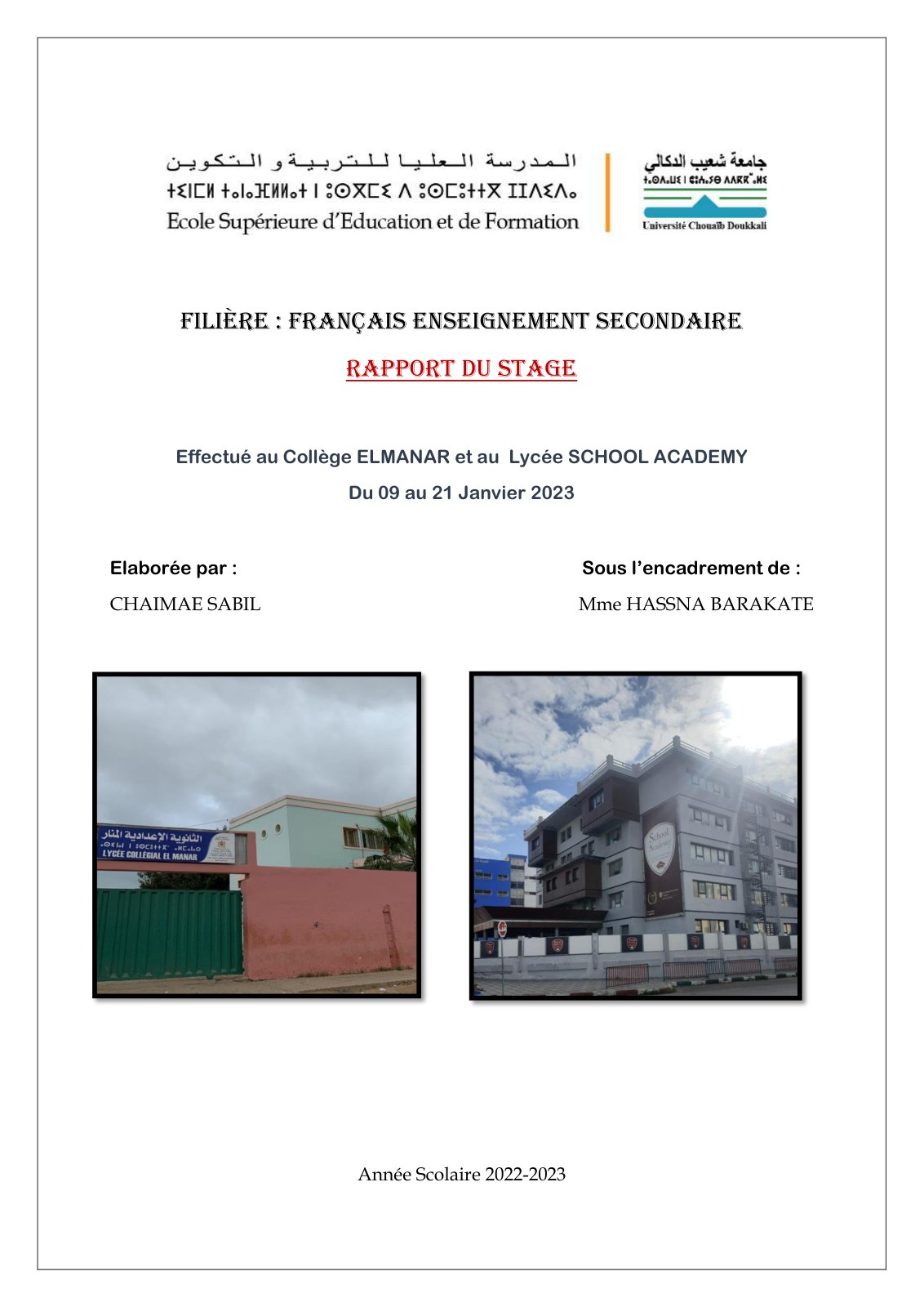 First page of Rapport de stage DE CHAIMAE SABIL S5