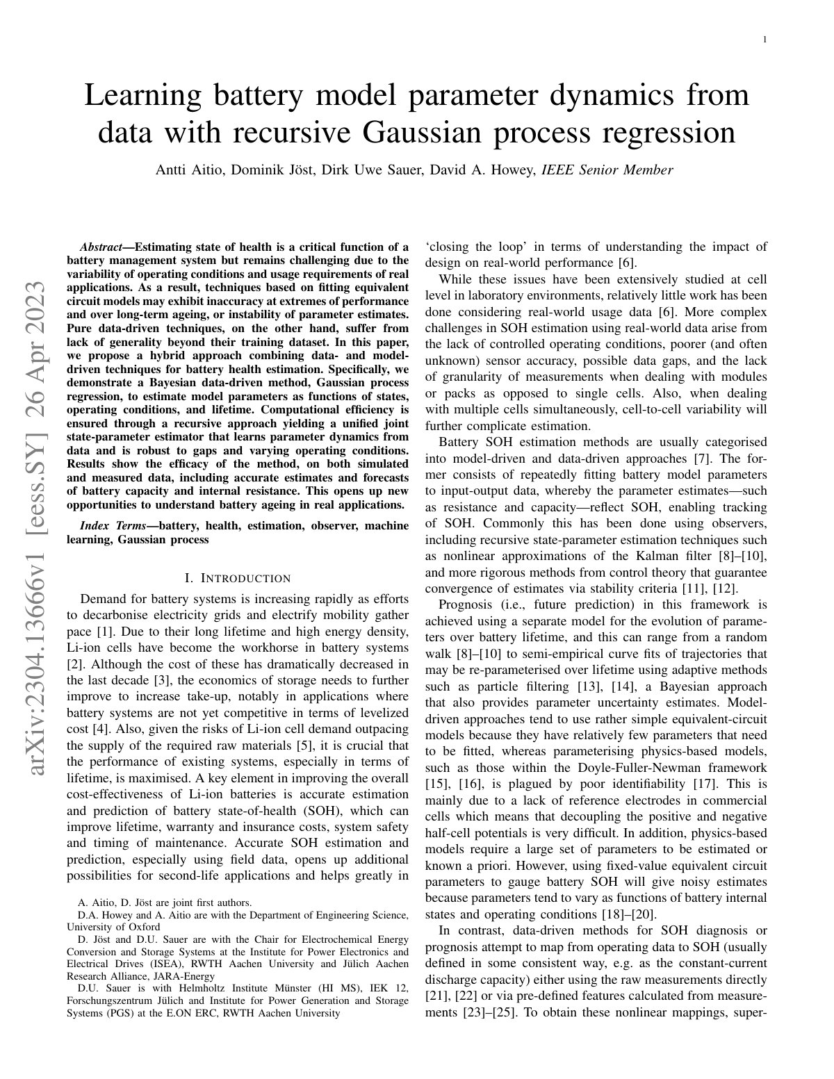 First page of Learning battery model parameter dynamics from