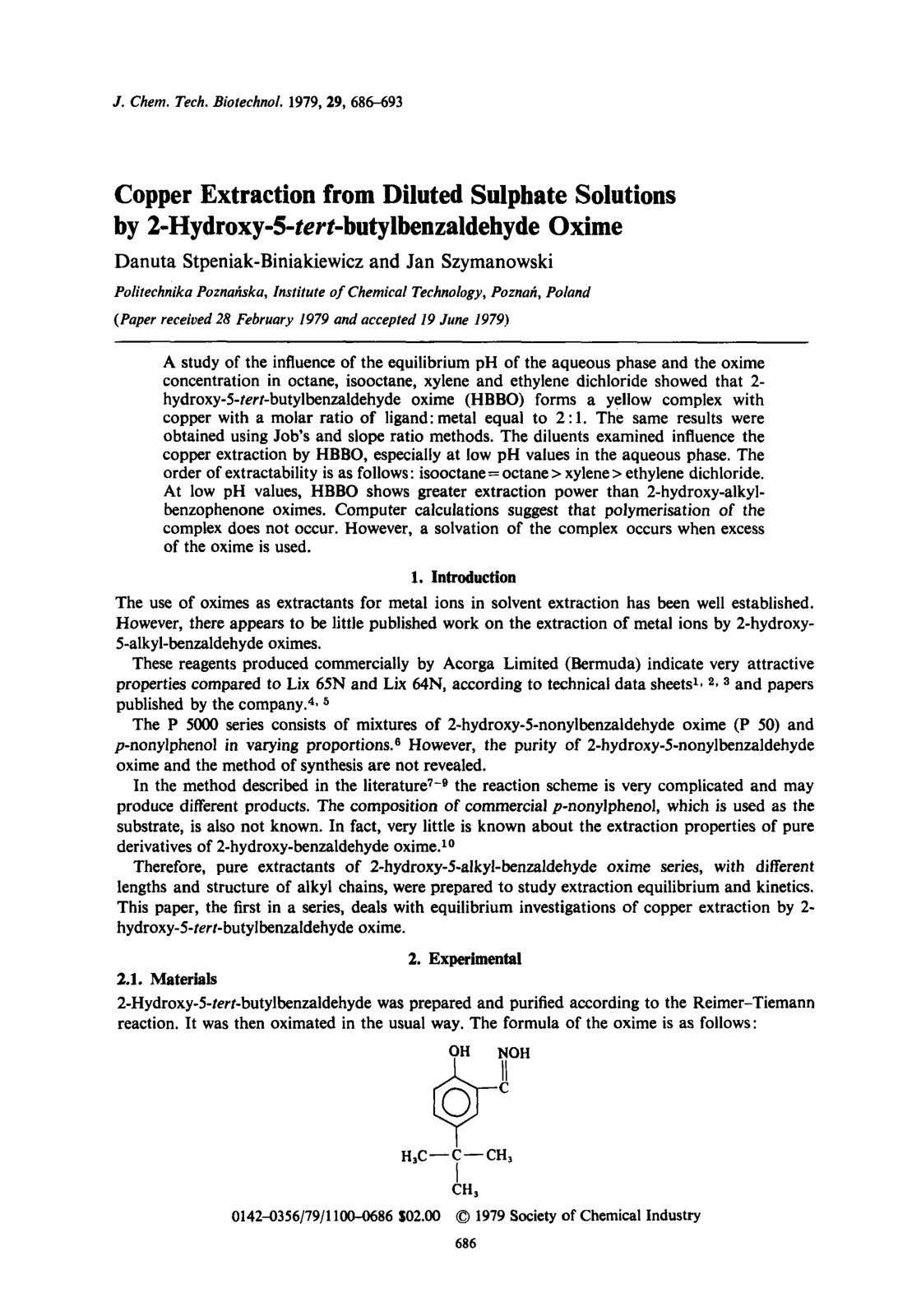 First page of Copper extraction from diluted sulphate