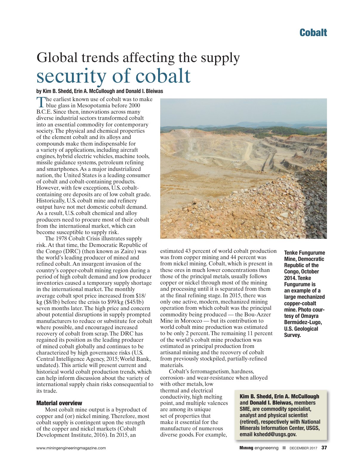 First page of Global trends affecting the supply security of cobalt