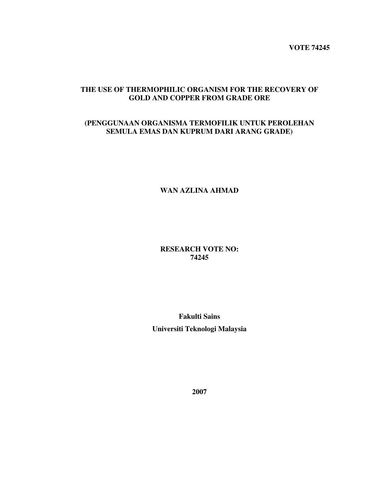 First page of The use thermophilic organisms for the r