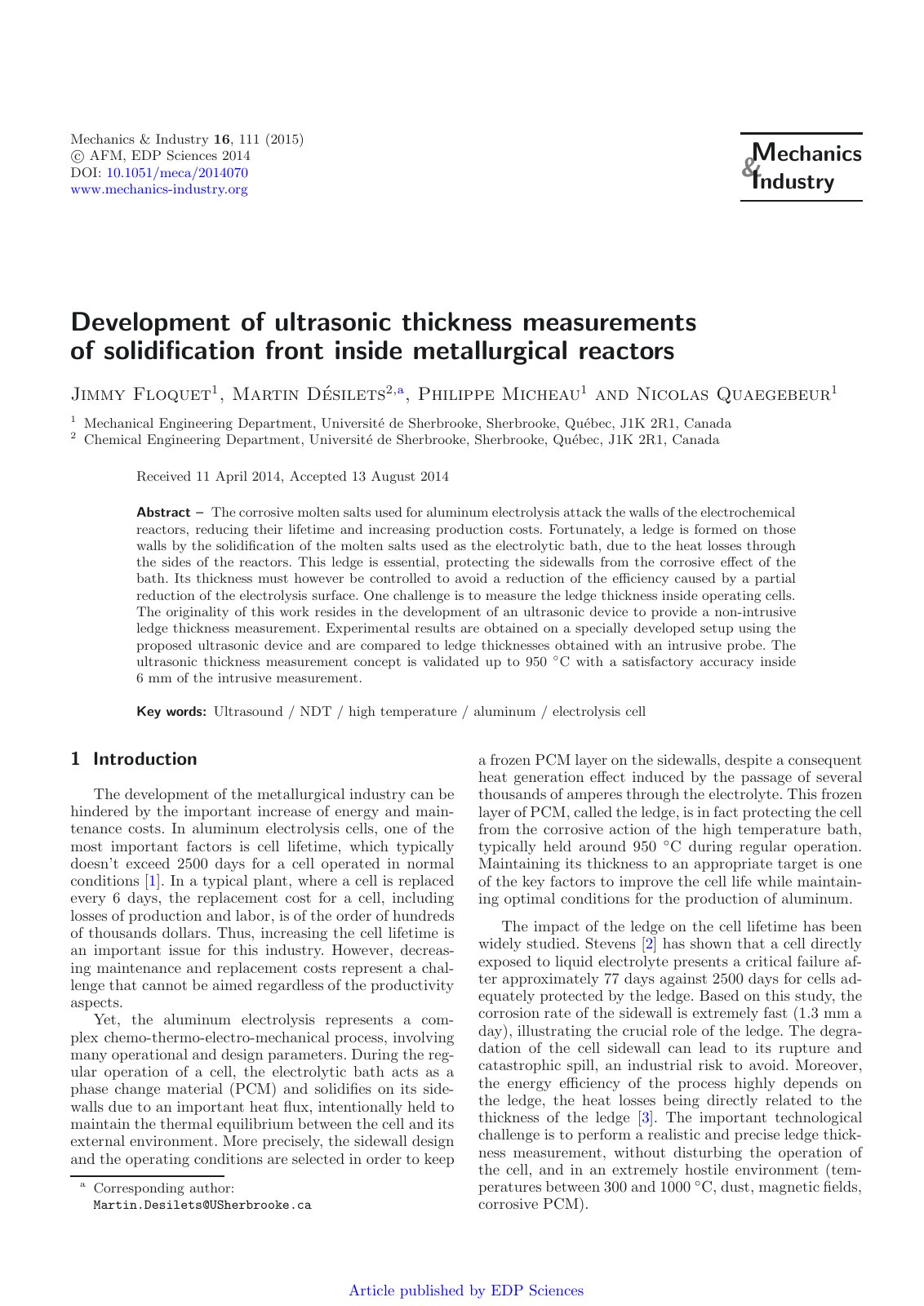First page of Development of ultrasonic thickness meas