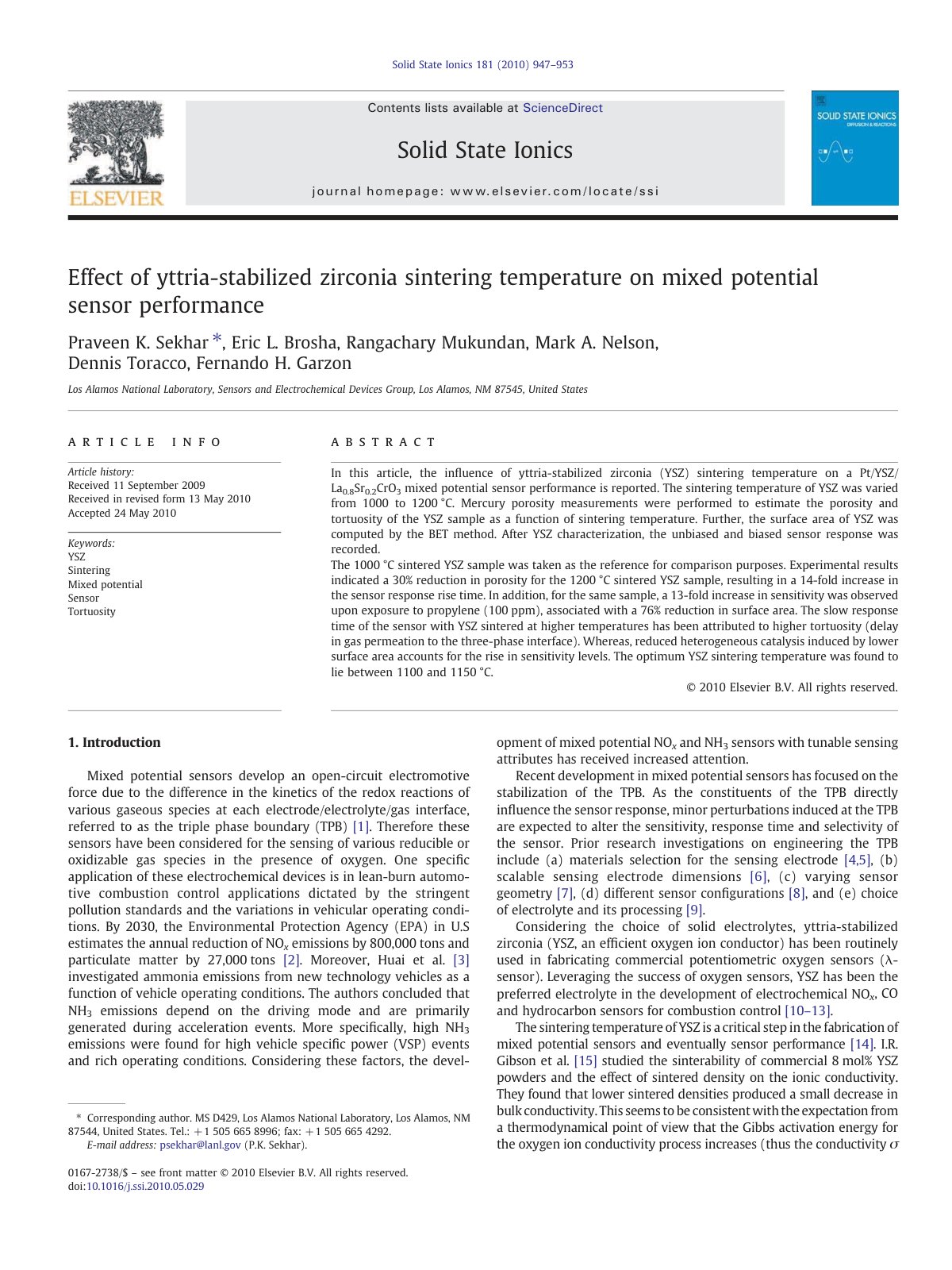 First page of Effect of yttria stabilized zirconia sin