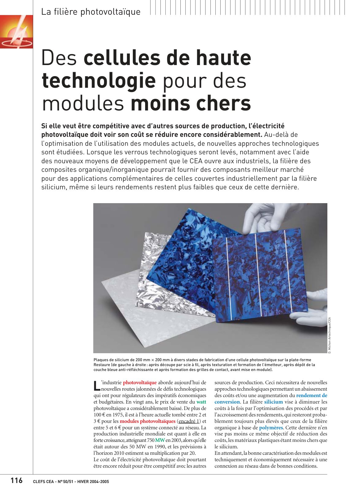 First page of La filière photovoltaïque