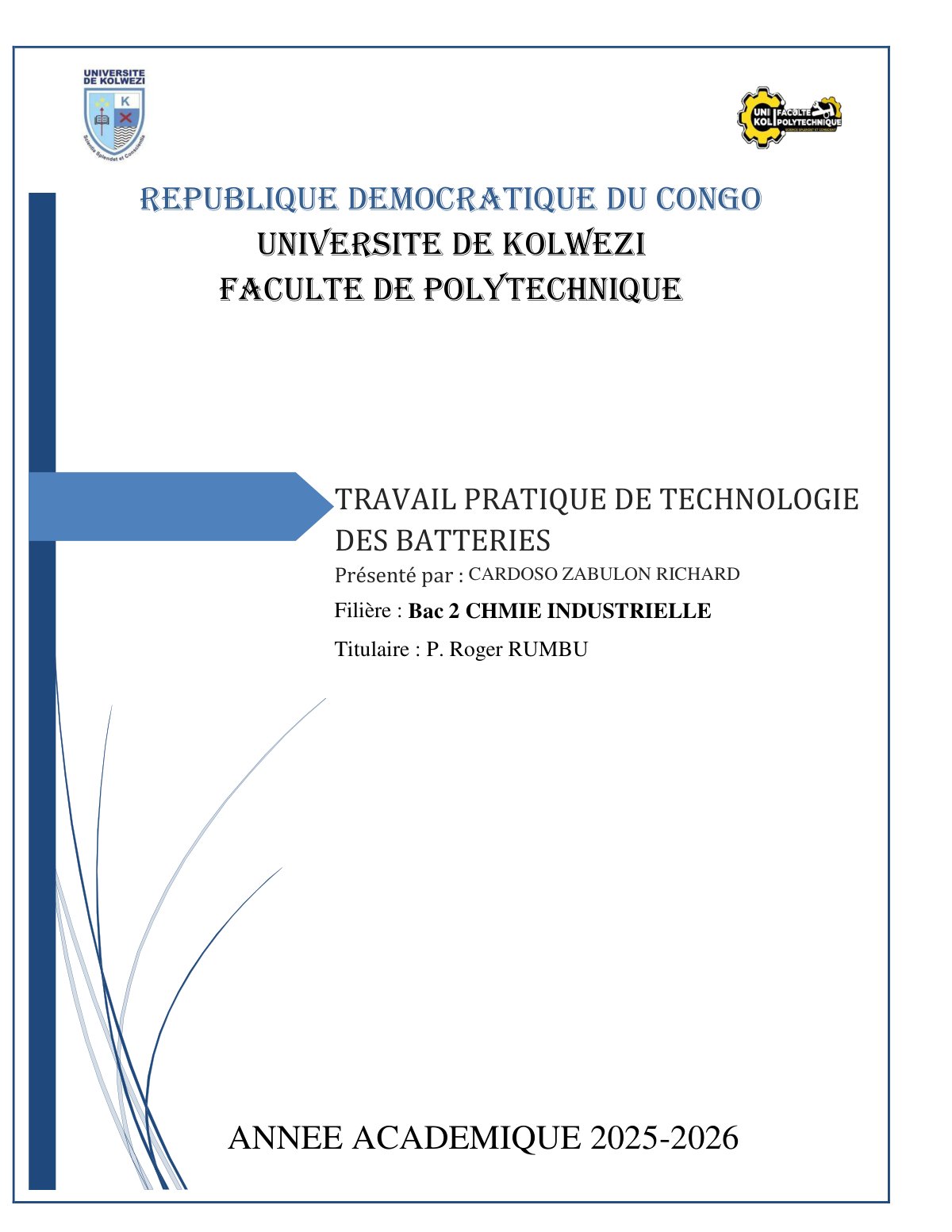 First page of Travail Pratique de Technologie des Batteries