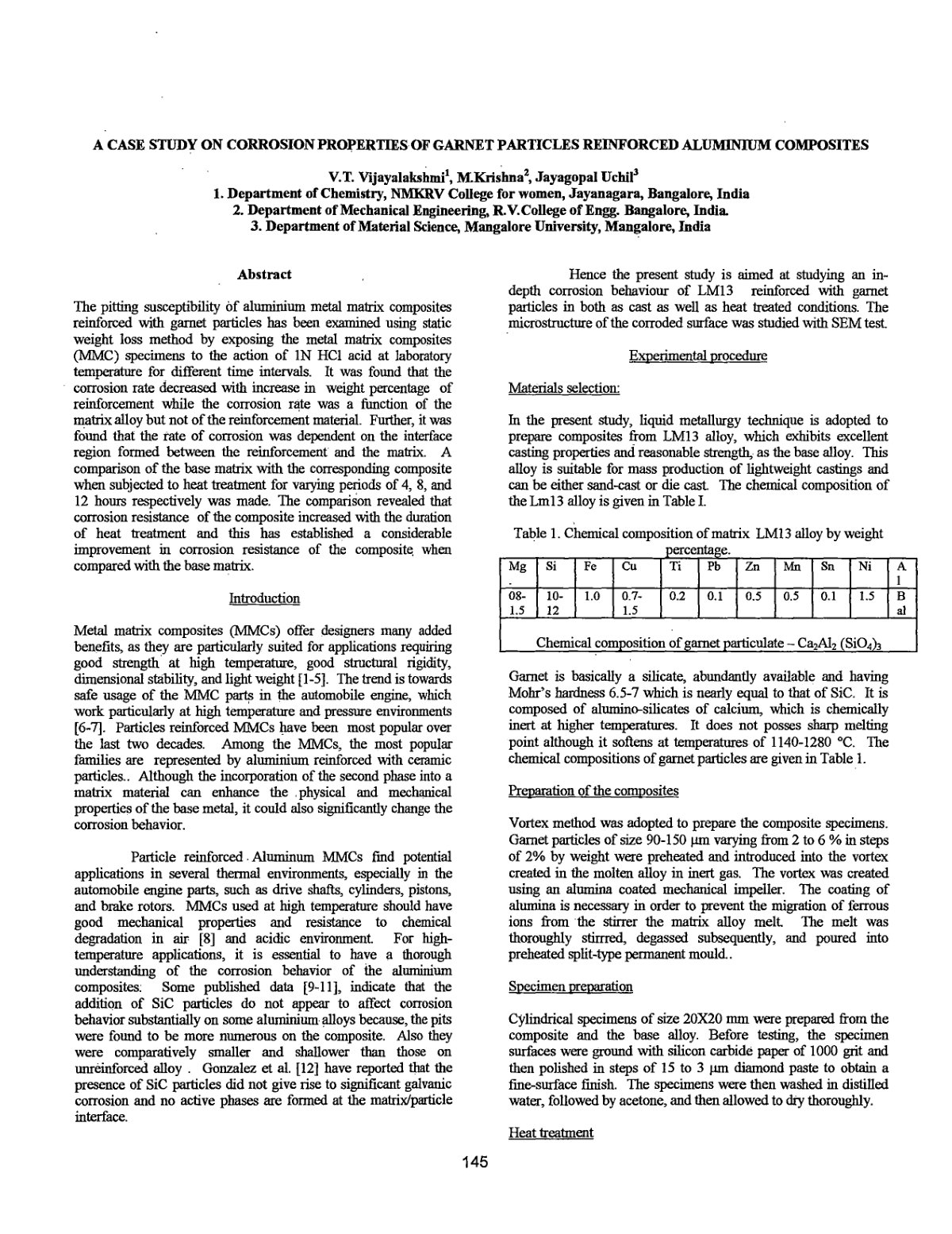 First page of A CASE STUDY ON CORROSION PROPERTIES OF GARNET PARTICLES REINFORCED ALUMINUM COMPOSITES
