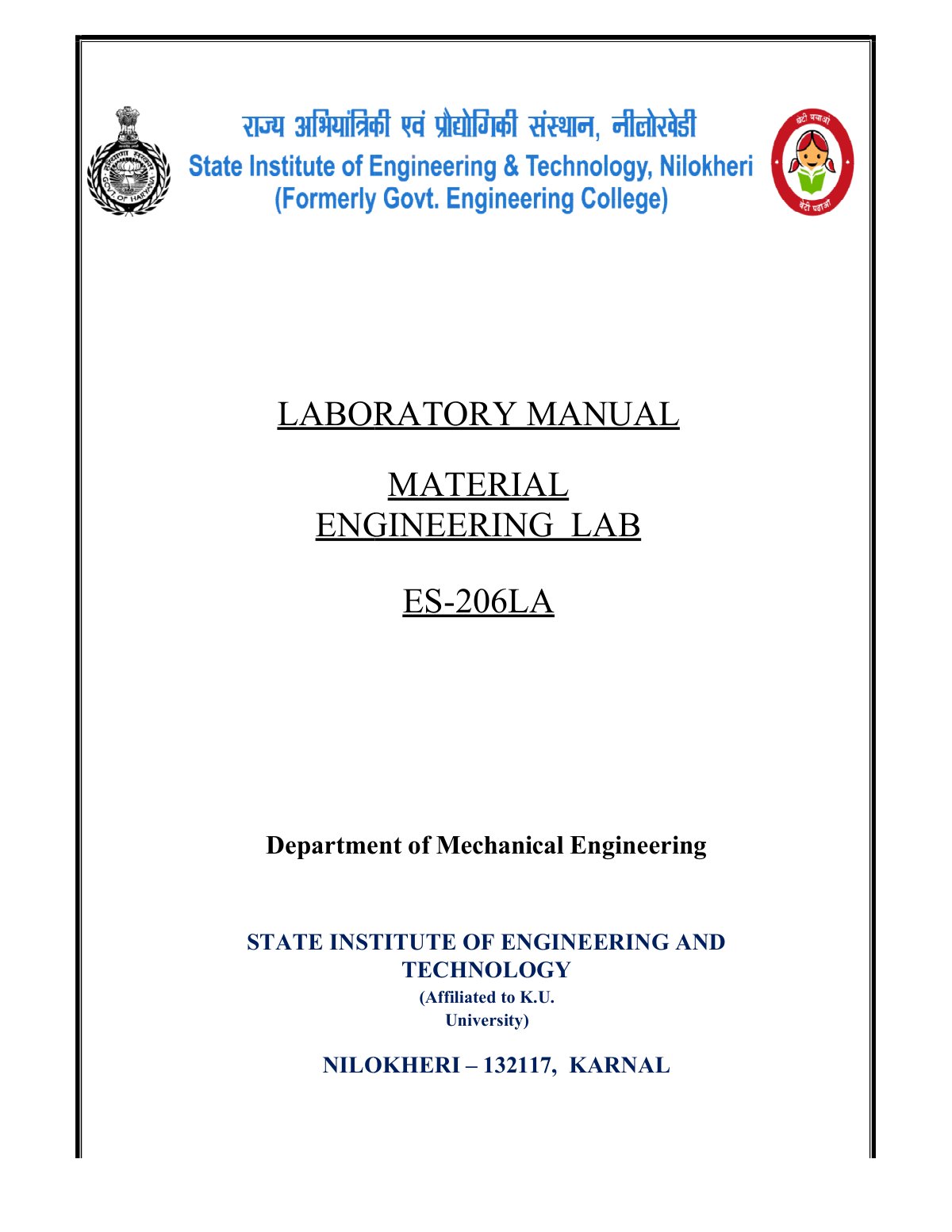 First page of Microsoft Word - Material Engineering Lab Manual