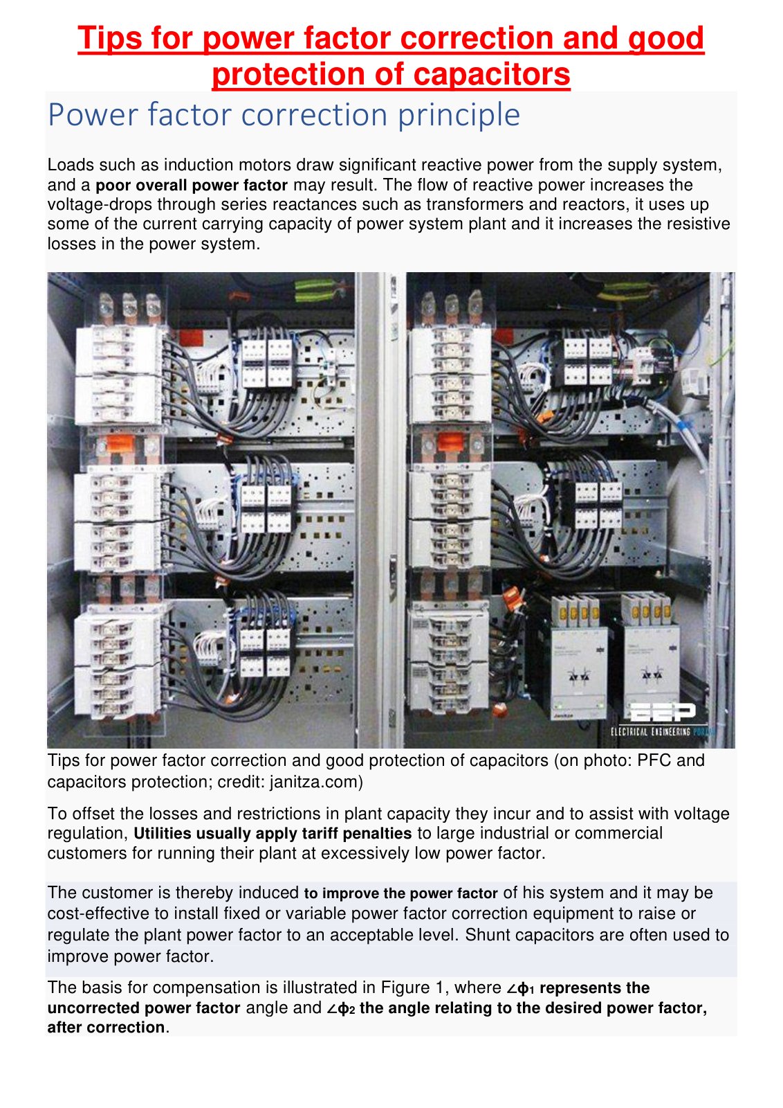 First page of Tips for power factor correction and good protection of capacitors