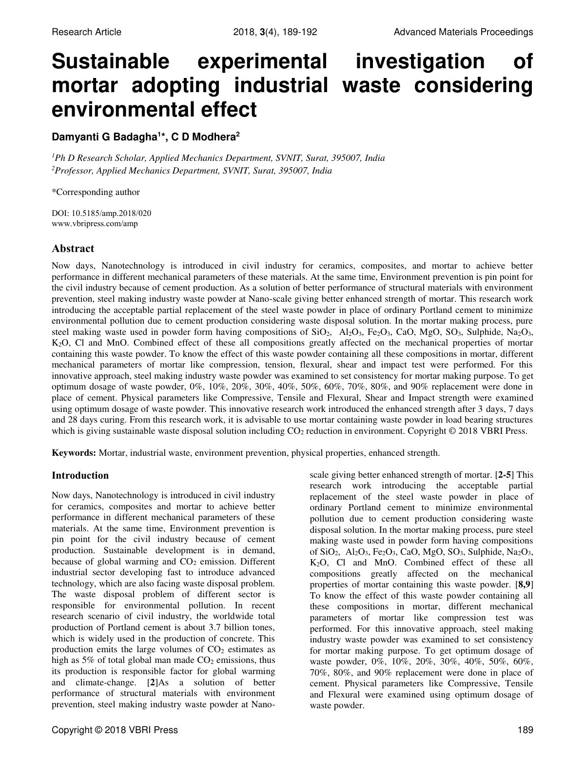 First page of Sustainable experimental investigation o