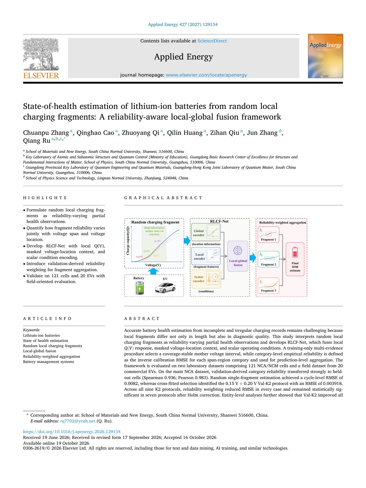 First page of State of health estimation of lithium ion batteries from random  2027 Applie