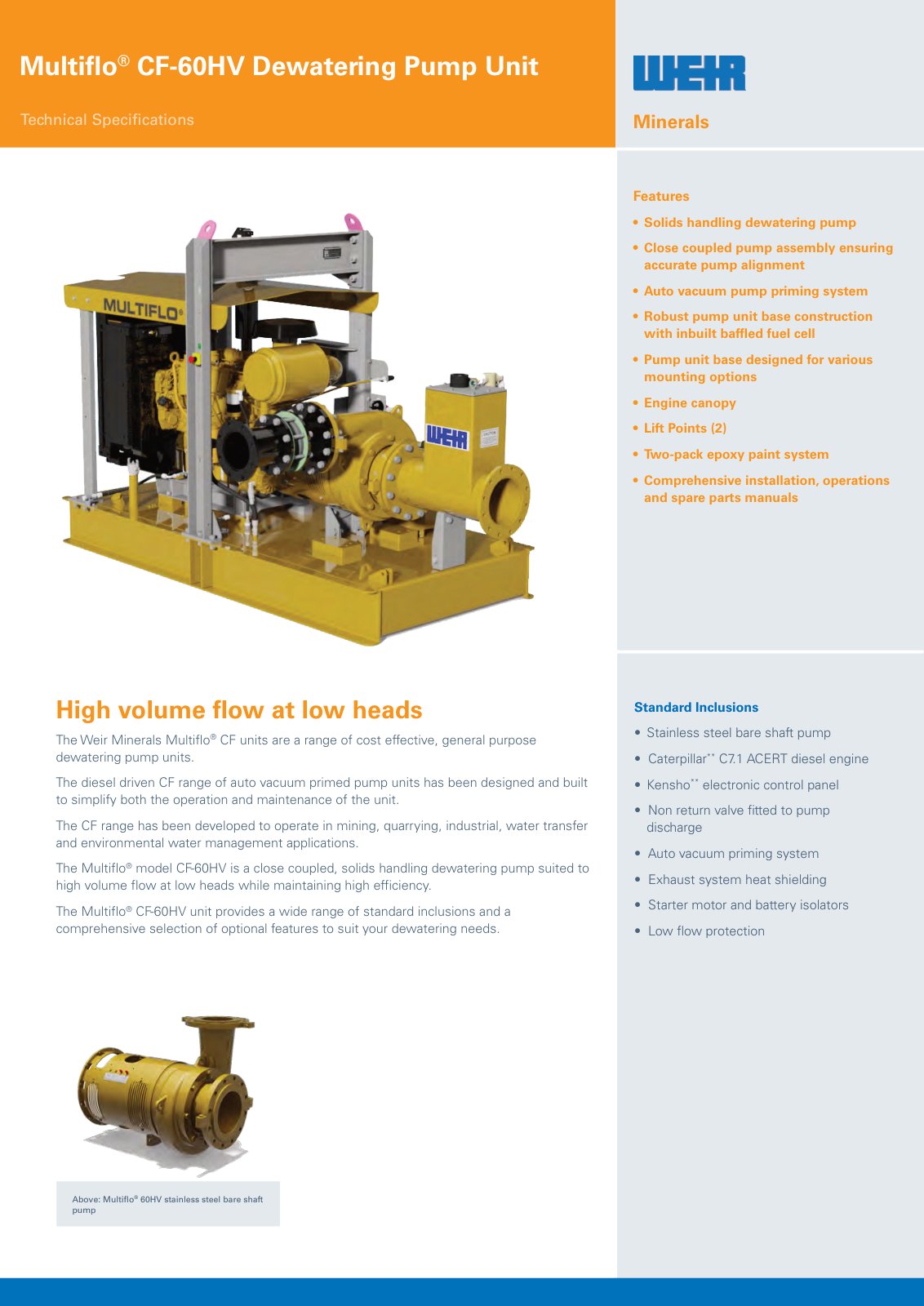 First page of AU0978 Multiflo CF 60HV Spec Sheet PREVIEW