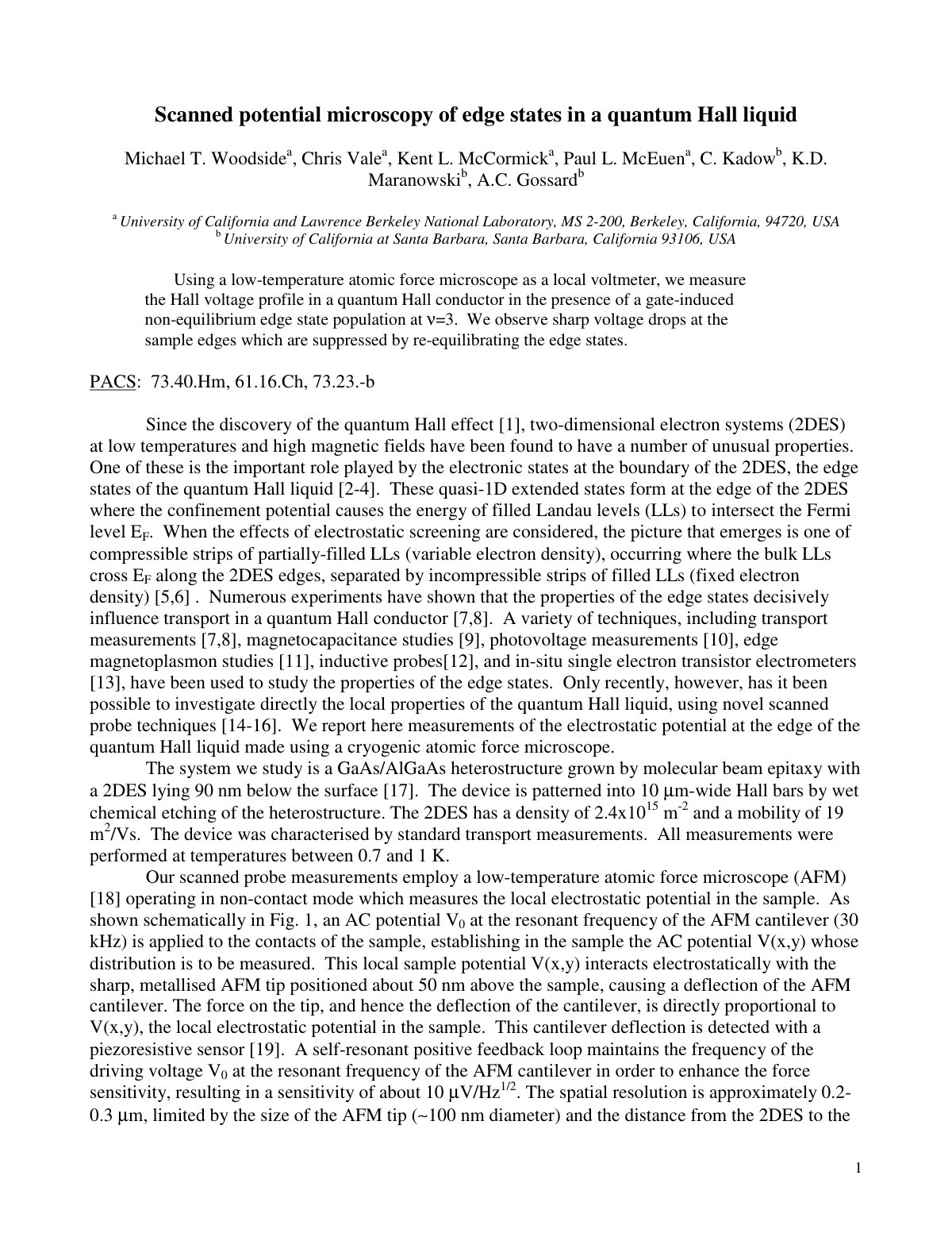First page of Scanned potential microscopy of edge states in a quantum Hall liquid
