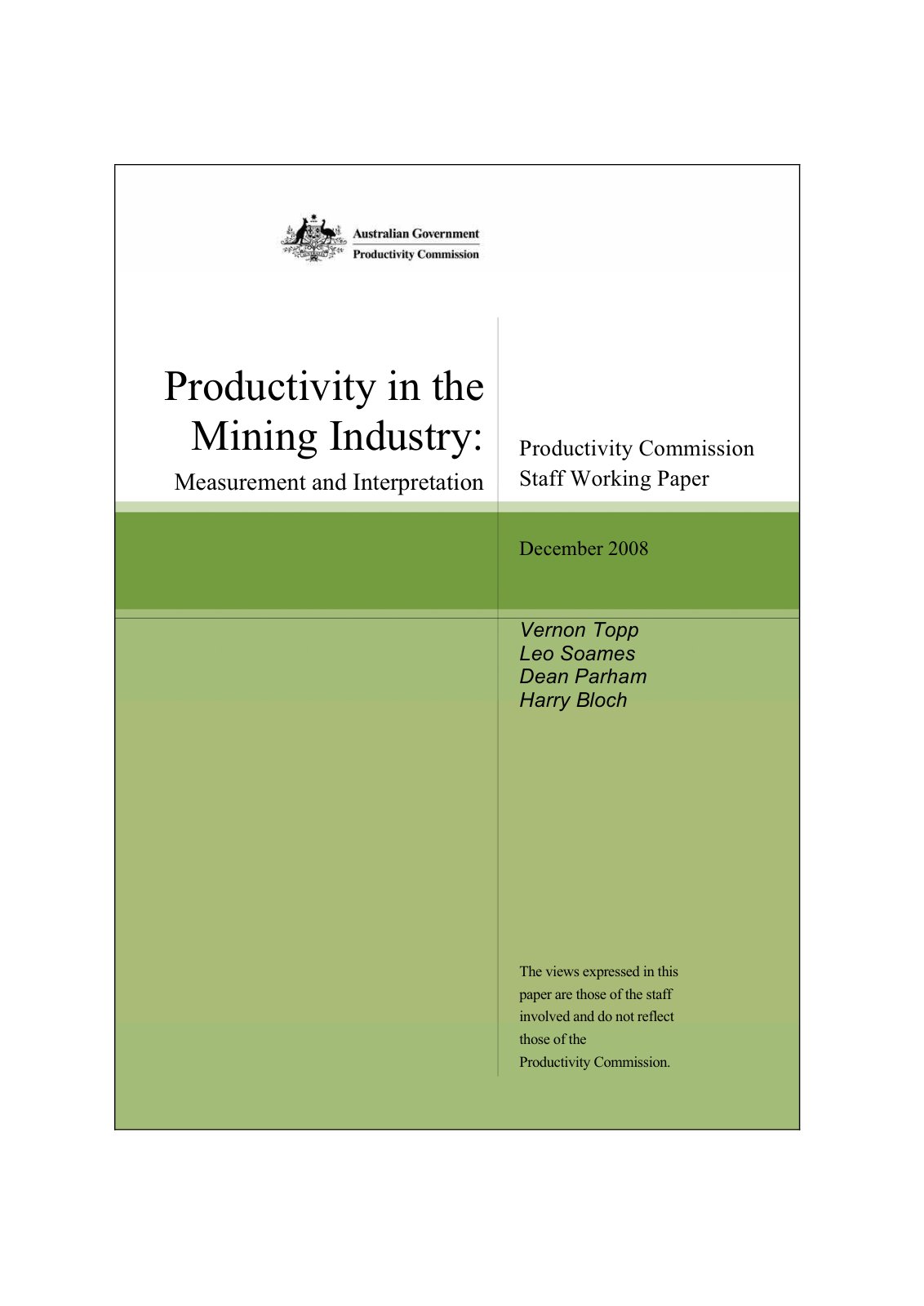 First page of Productivity in the Mining Industry: Measurement and Interpretation