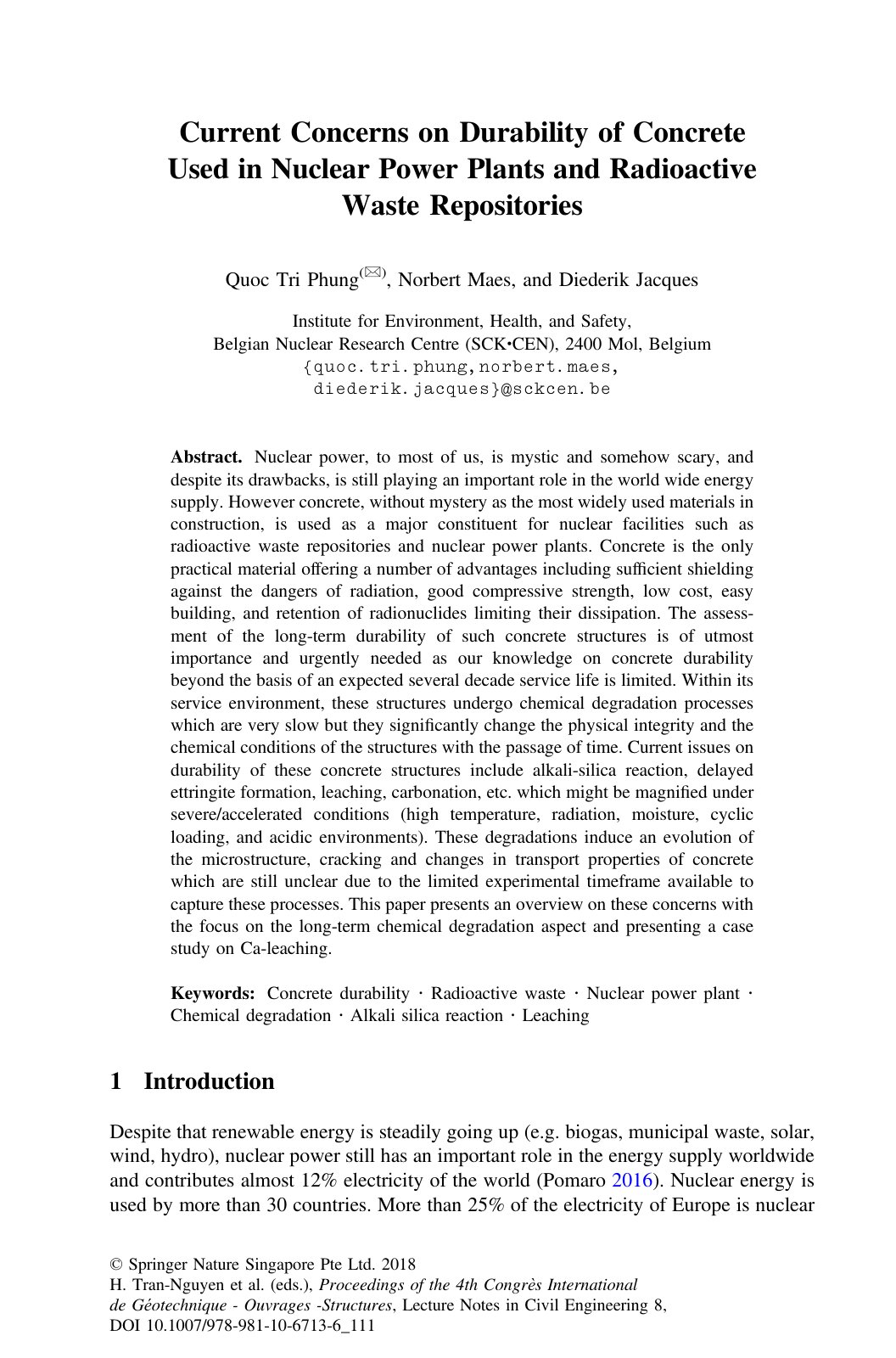 First page of Current Concerns on Durability of Concrete Used in Nuclear Power Plants and Radioactive Waste Repositories