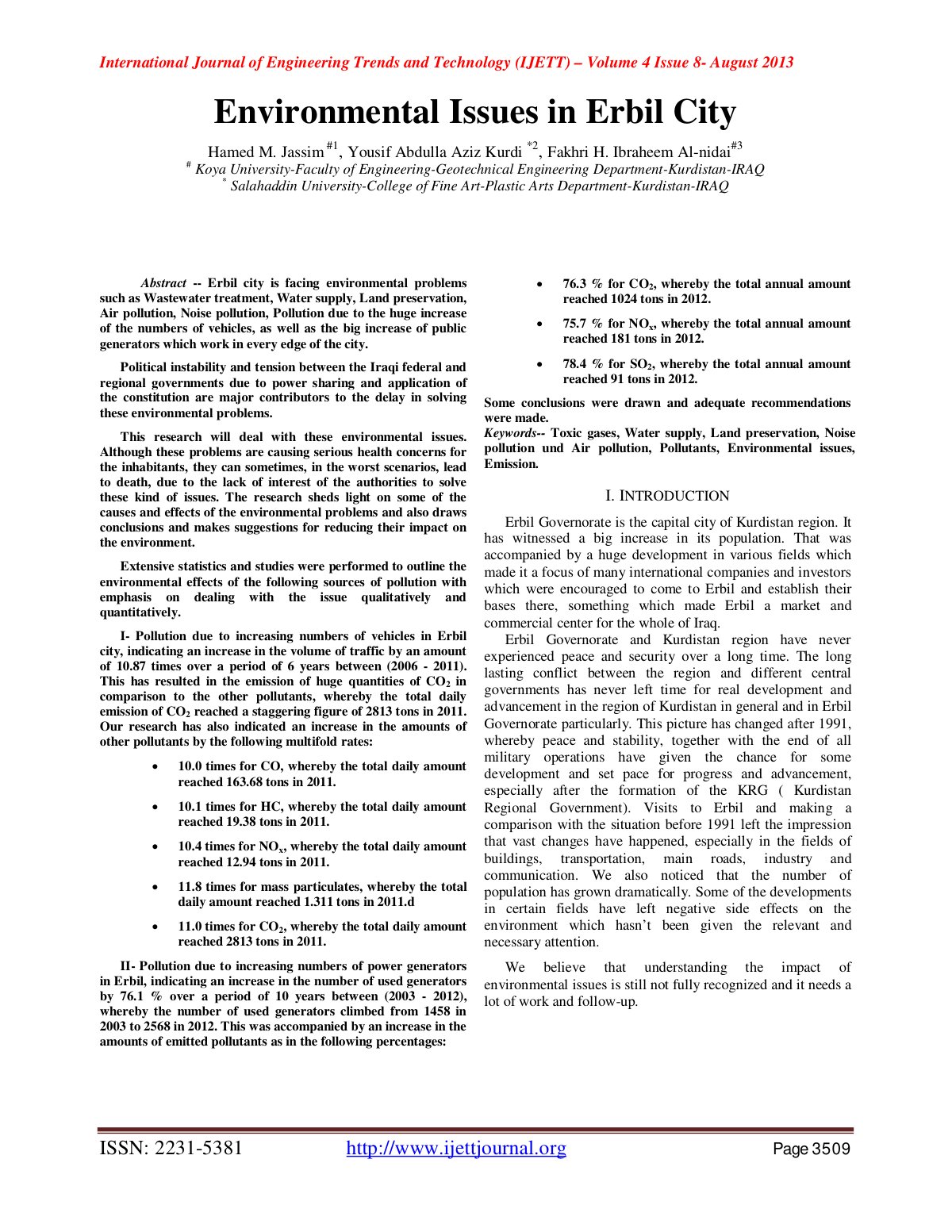 First page of Environmental Issues in Erbil City