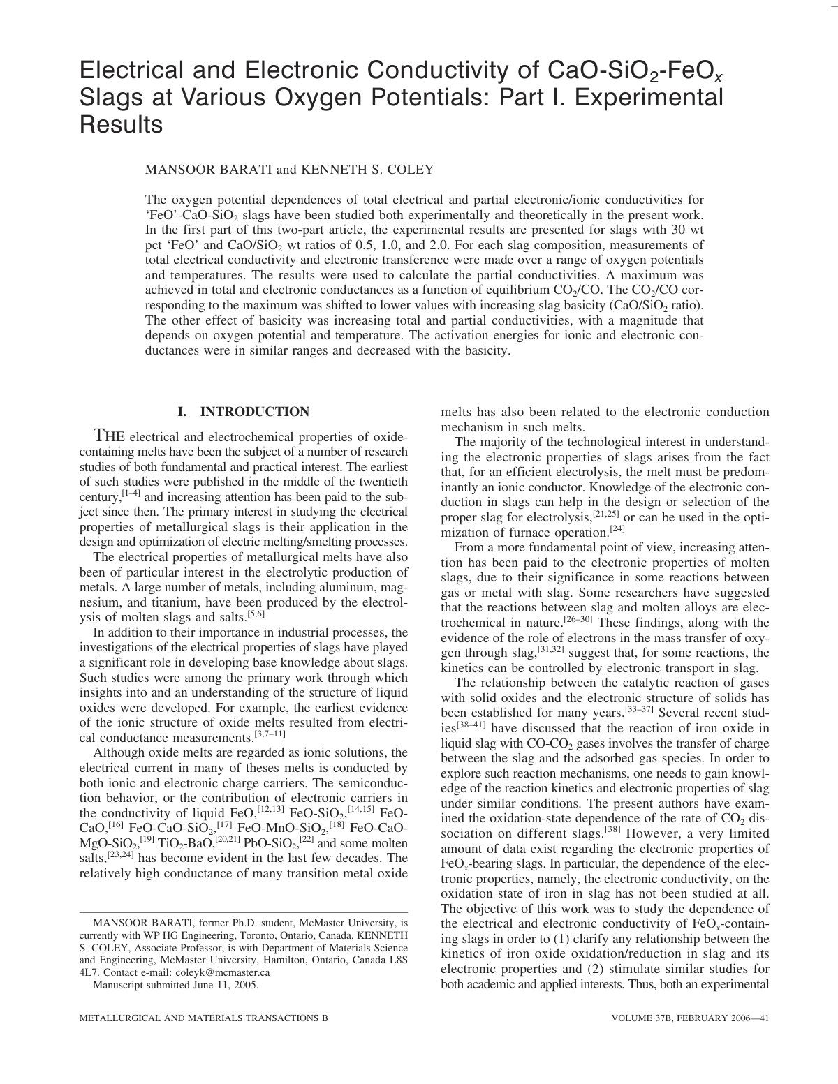 First page of Electrical and electronic conductivity o