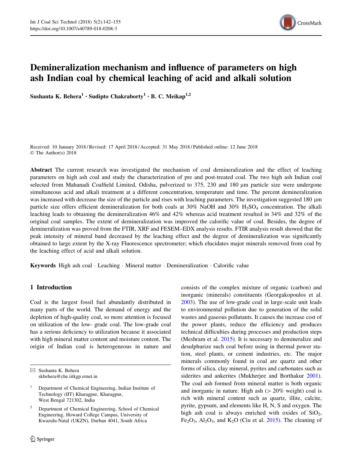 First page of Demineralization mechanism and influence
