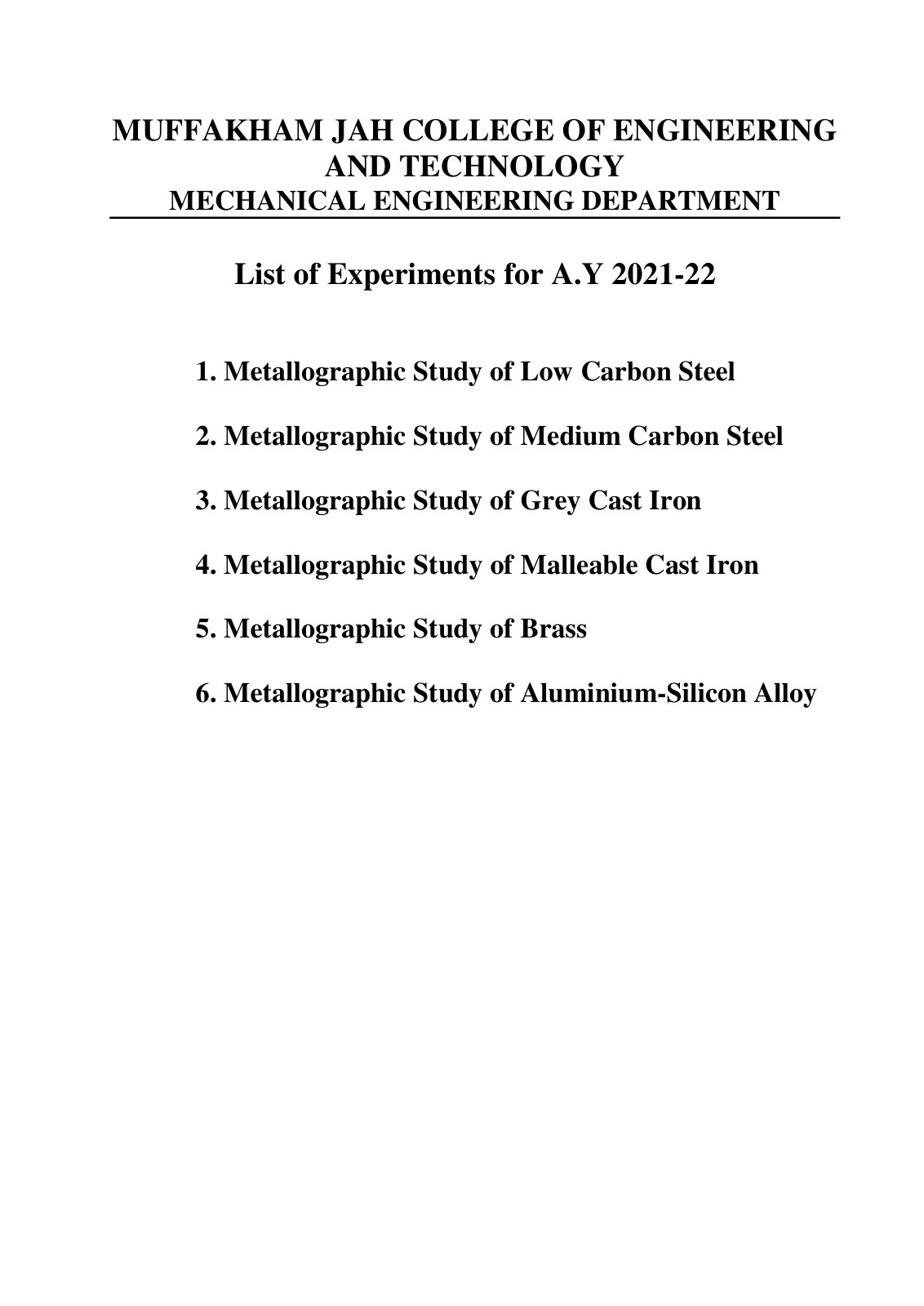 First page of MUFFAKHAM JAH COLLEGE OF ENGINEERING AND TECHNOLOGY