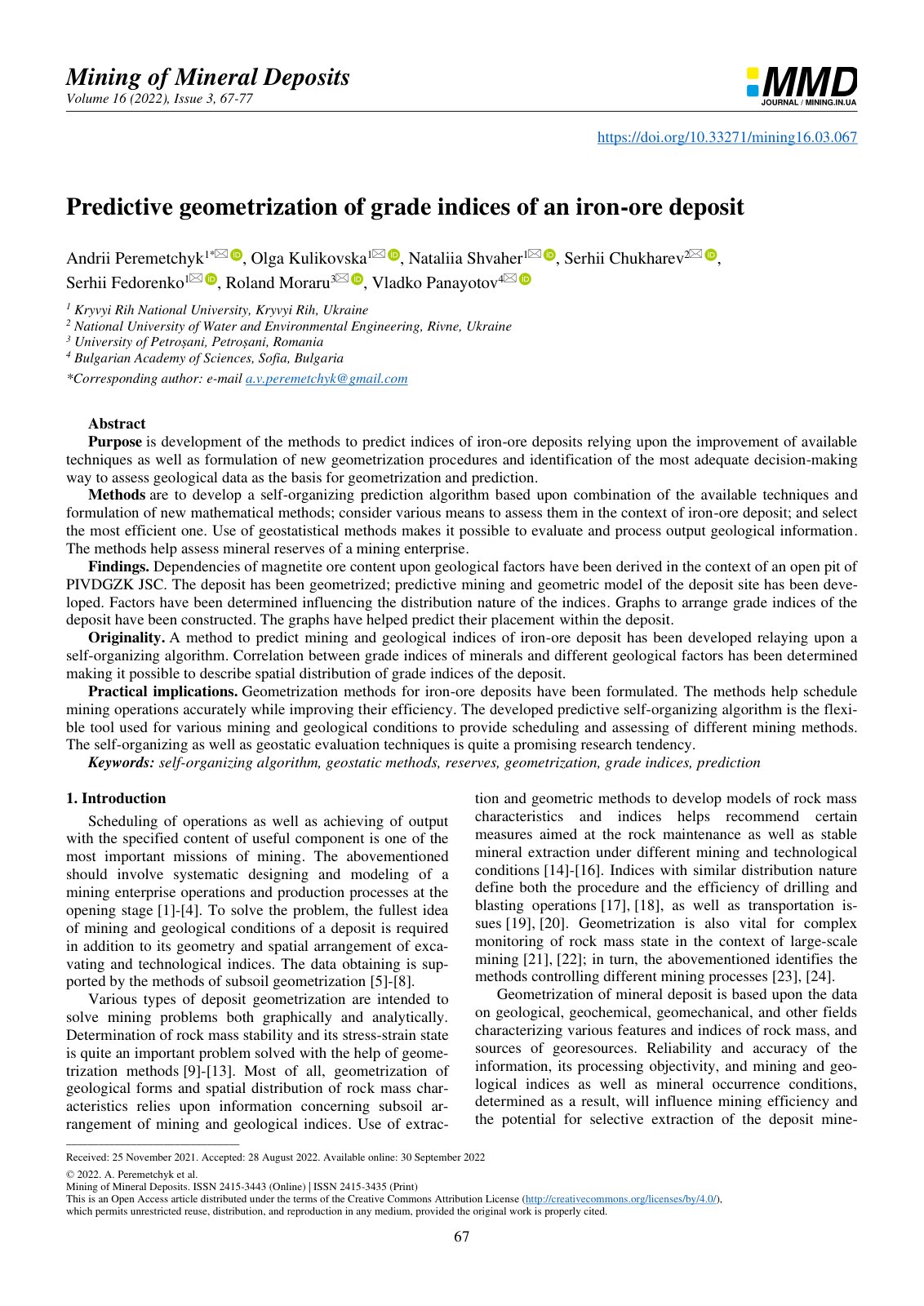First page of Predictive geometrization of grade indic