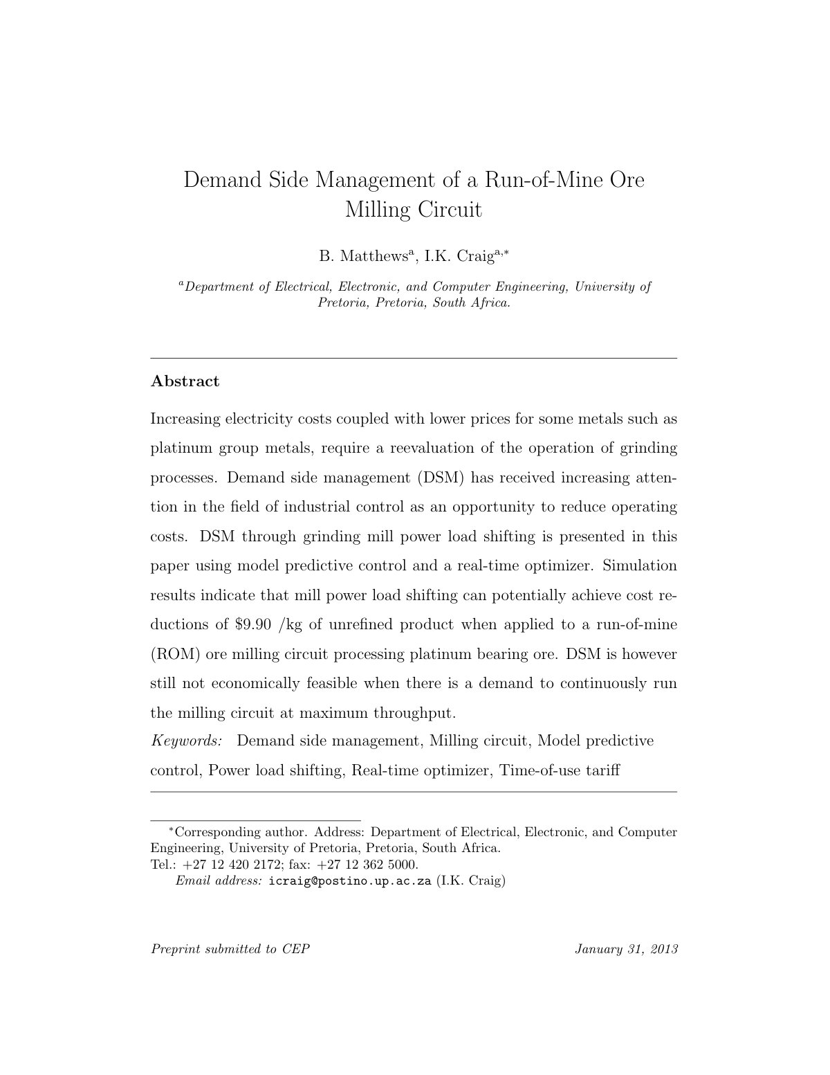 First page of Demand Side Management of a Run-of-Mine Ore
