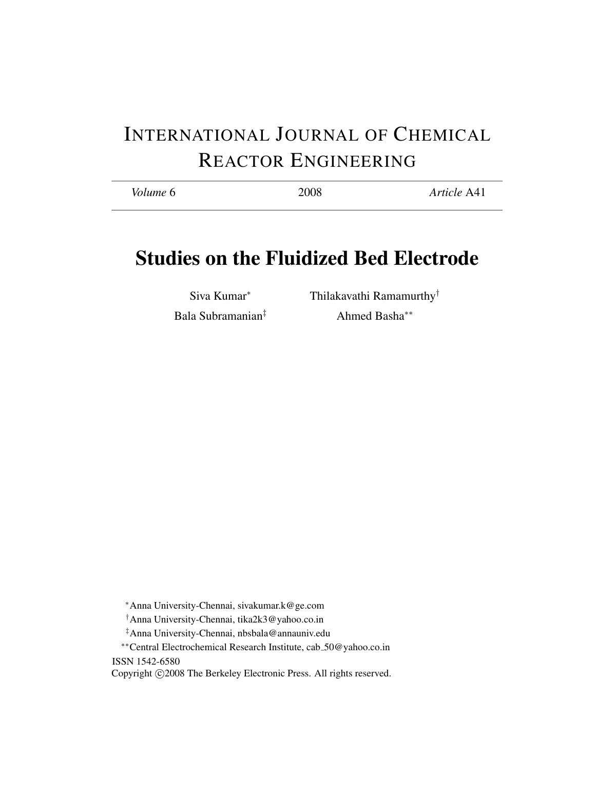 First page of Studies on the Fluidized Bed Electrode