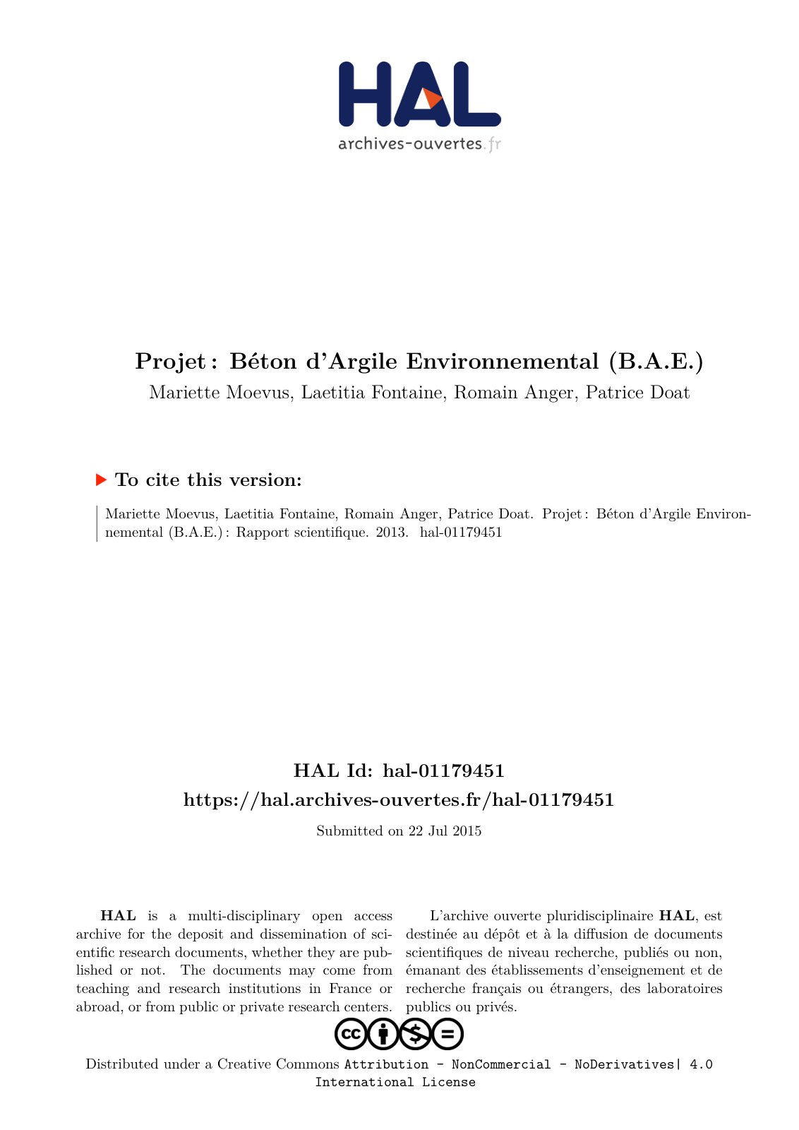 First page of Projet Beton dArgile Environnemental B A