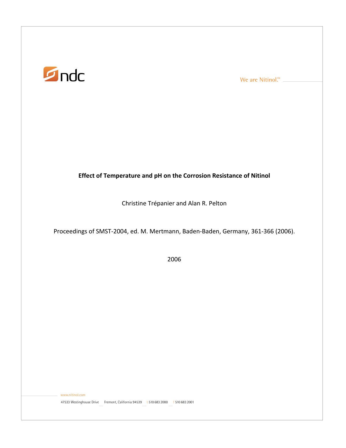 First page of EFFECT OF TEMPERATURE AND pH ON THE CORROSION RESISTANCE OF PASSIVATED NITINOL AND STAINLESS STEEL