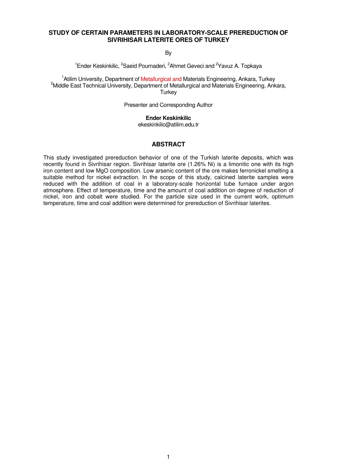 First page of Study of Certain Parameters in Laborator