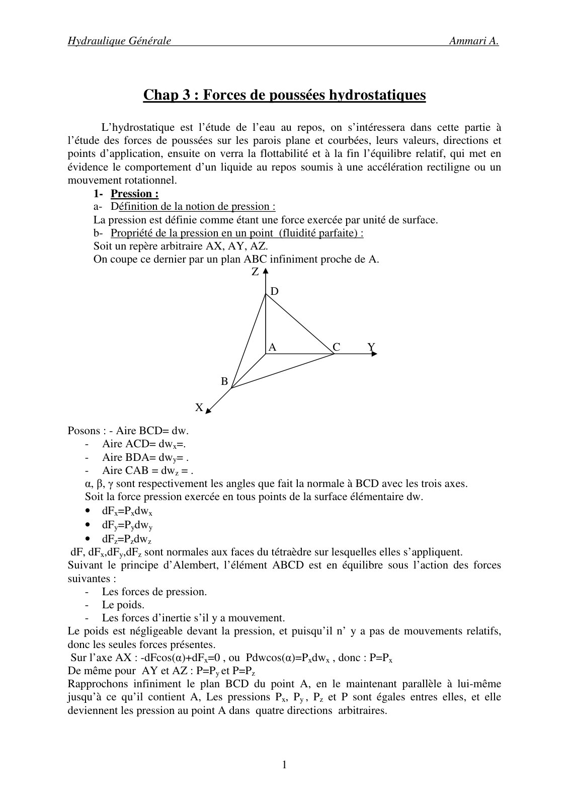 First page of Hydraulique Generale