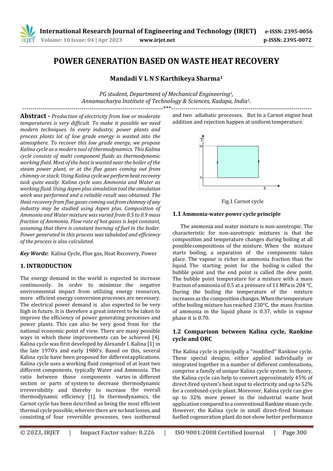 First page of POWER GENERATION BASED ON WASTE HEAT REC