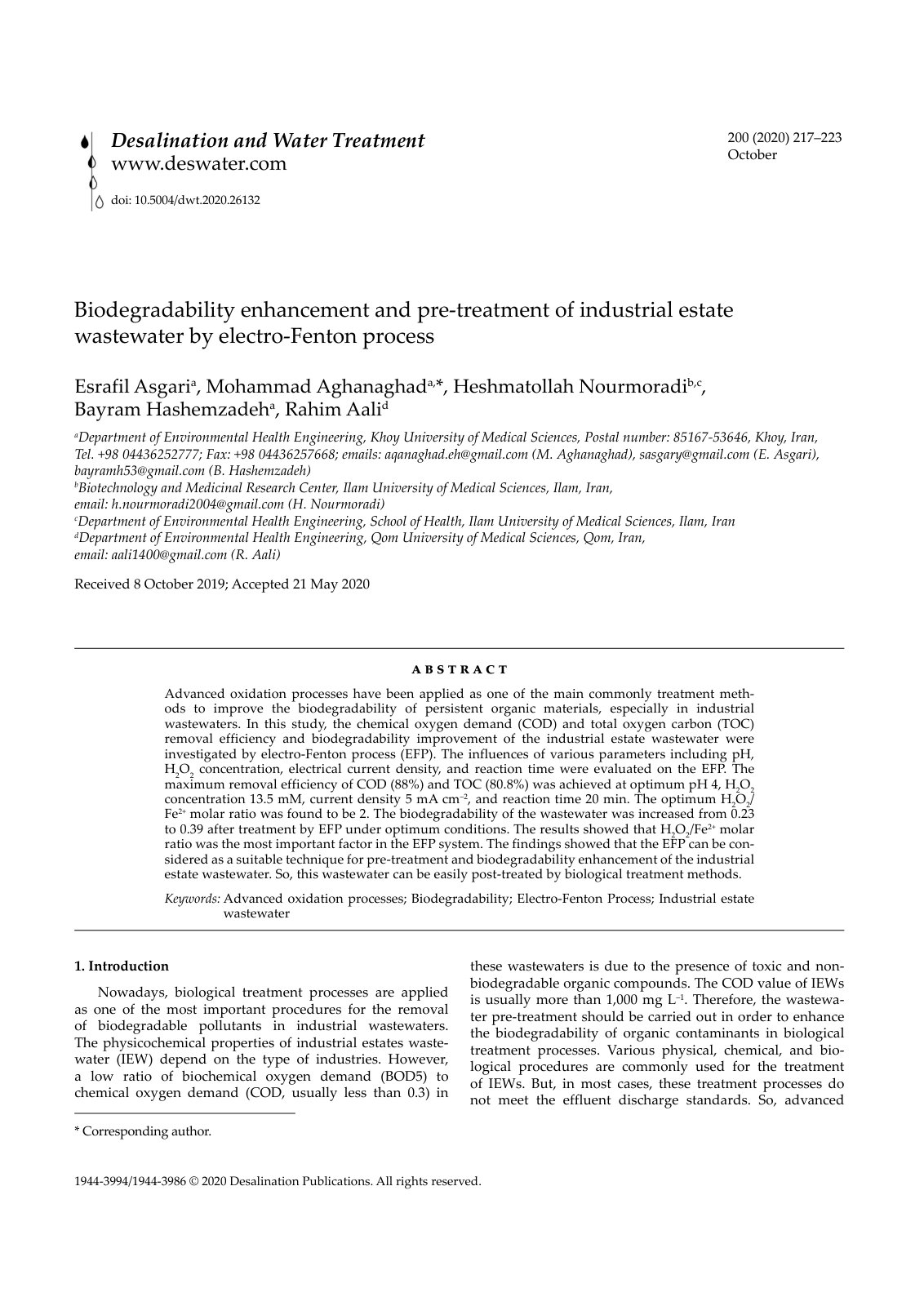 First page of Biodegradability enhancement and pre tre