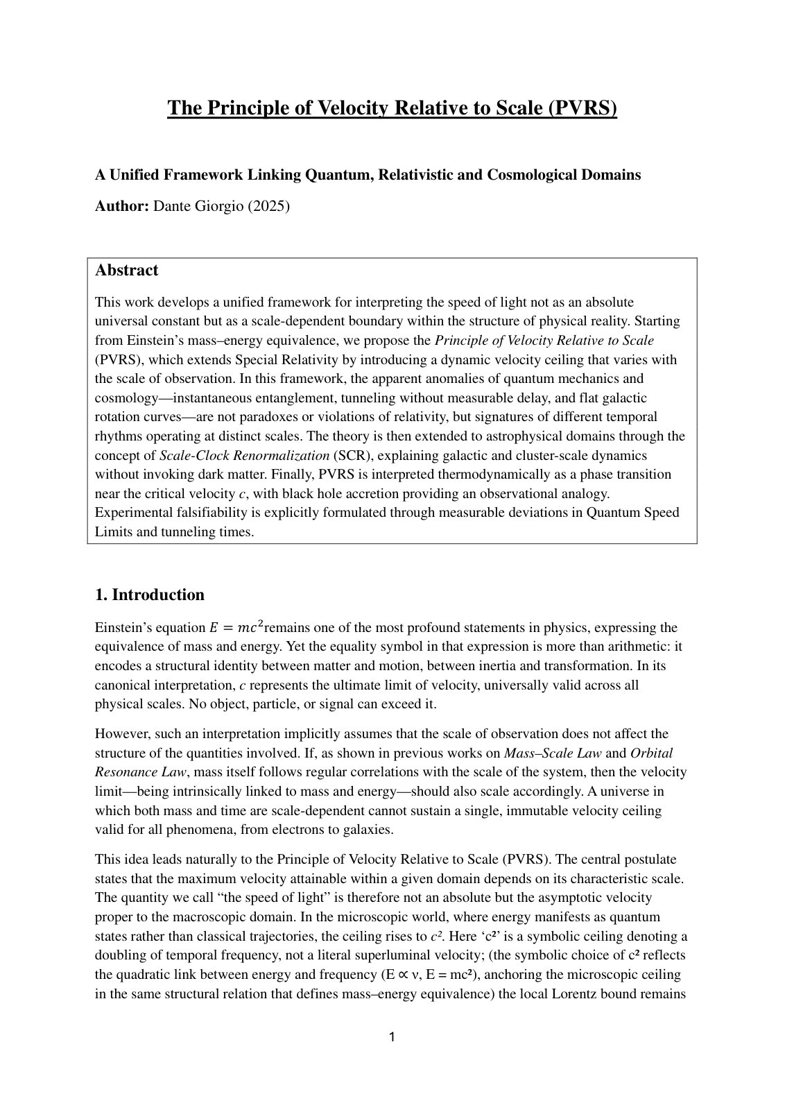 First page of The Principle of Velocity Relative to Sc