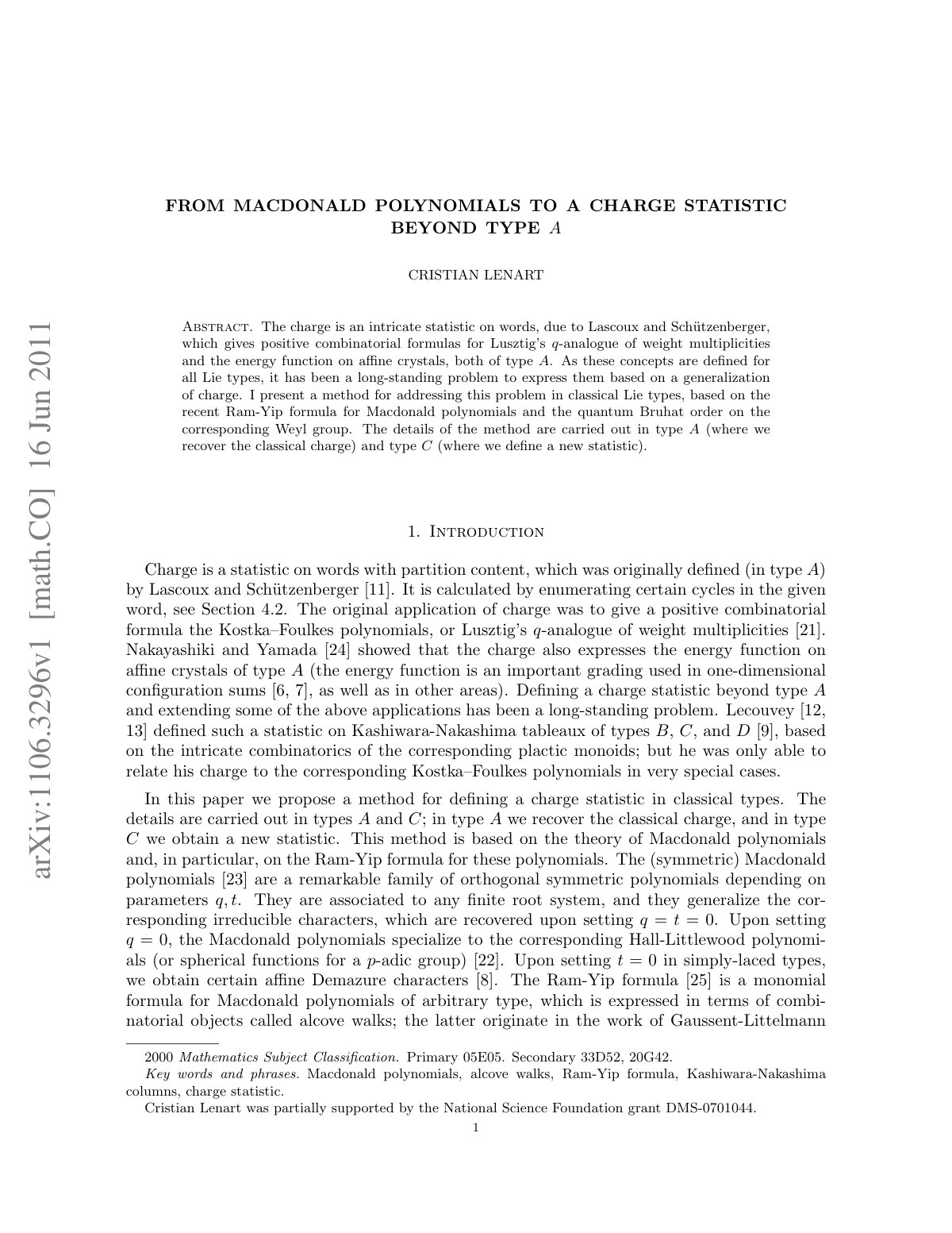 First page of From Macdonald polynomials to a charge s