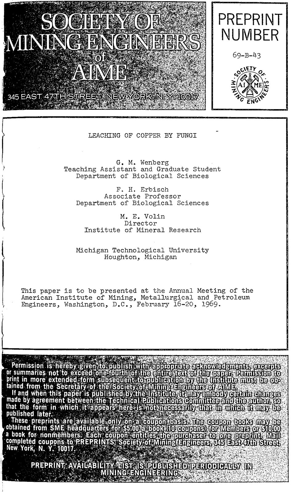 First page of LEACHING OF COPPER BY FUNGI