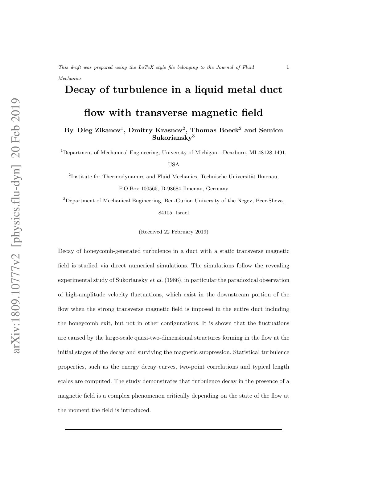 First page of Decay of turbulence in a liquid metal du