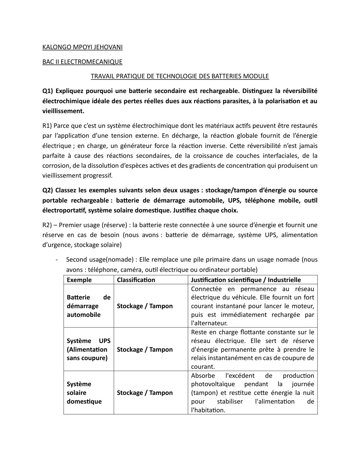 First page of Travail pratique de technologie des batteries module