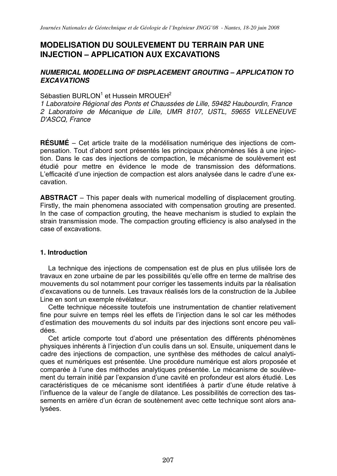 First page of Numerical Modelling of Displacement Grouting – Application to Excavations