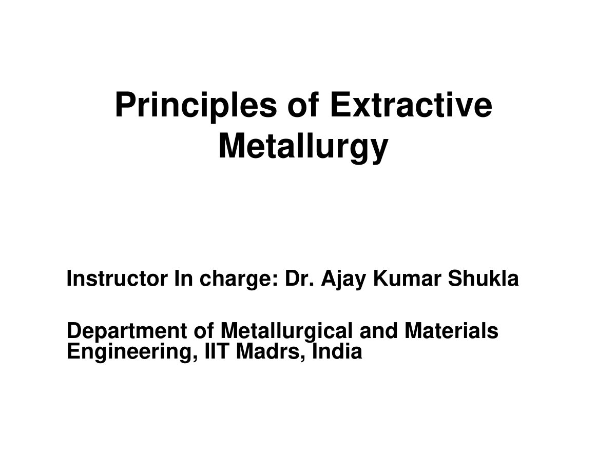 First page of Principles of Extractive Metallurgy