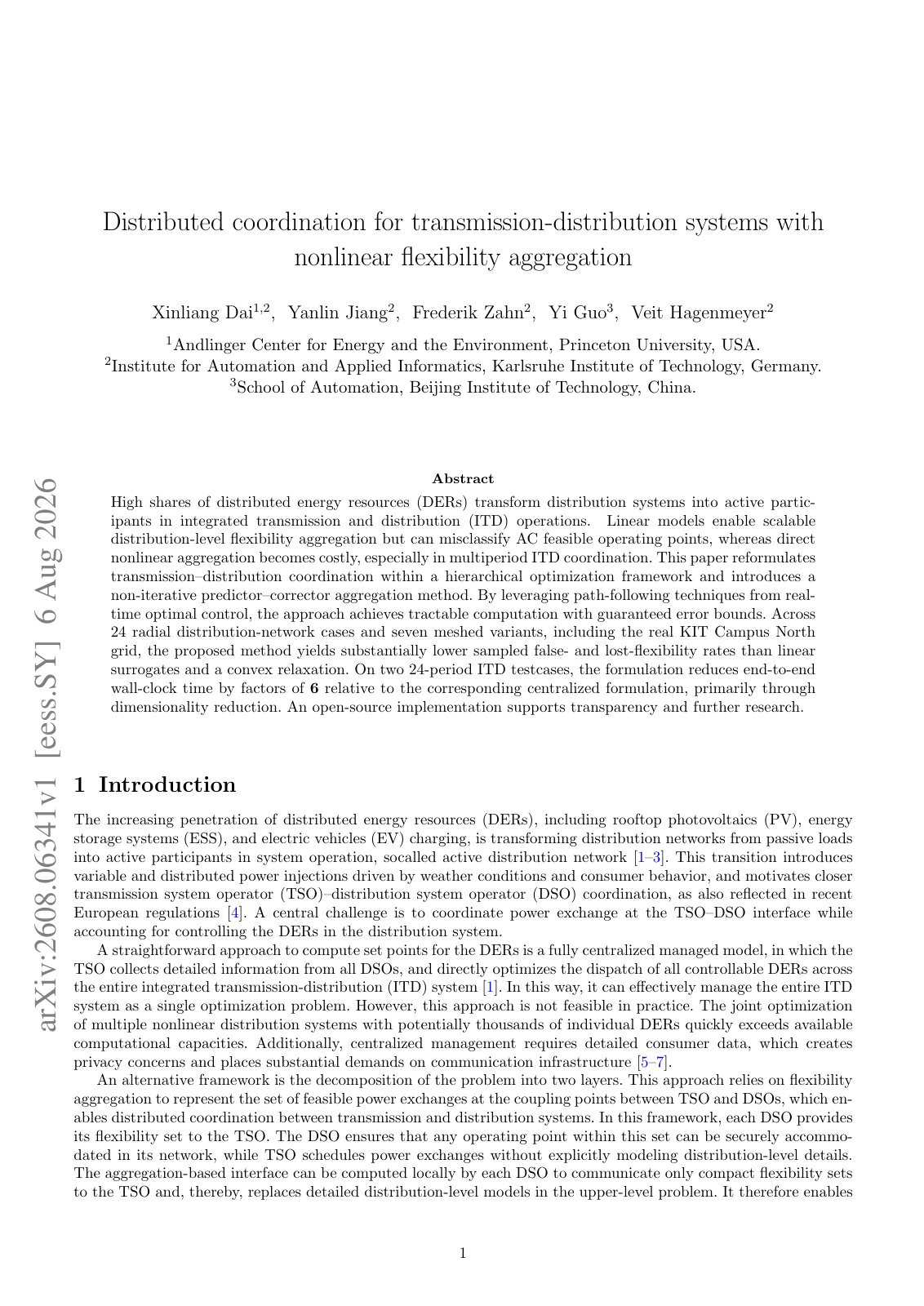 First page of Distributed coordination for transmission-distribution systems with nonlinear flexibility aggregation