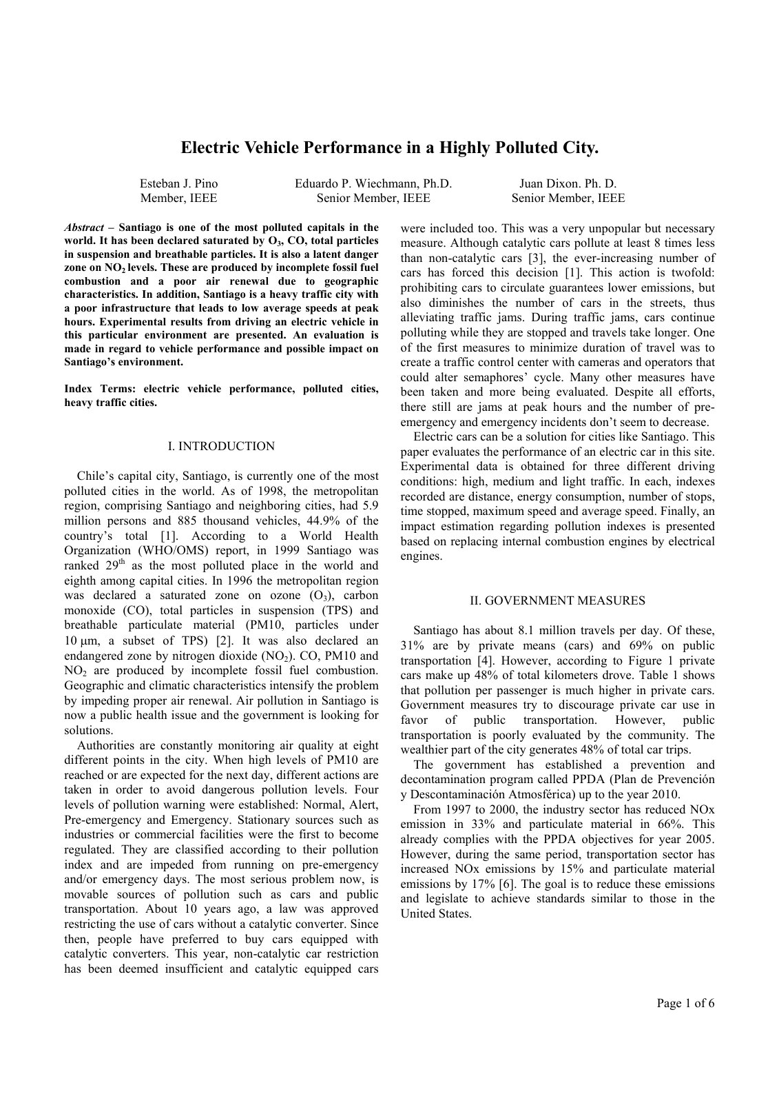 First page of Electric Vehicle Performance in a Highly