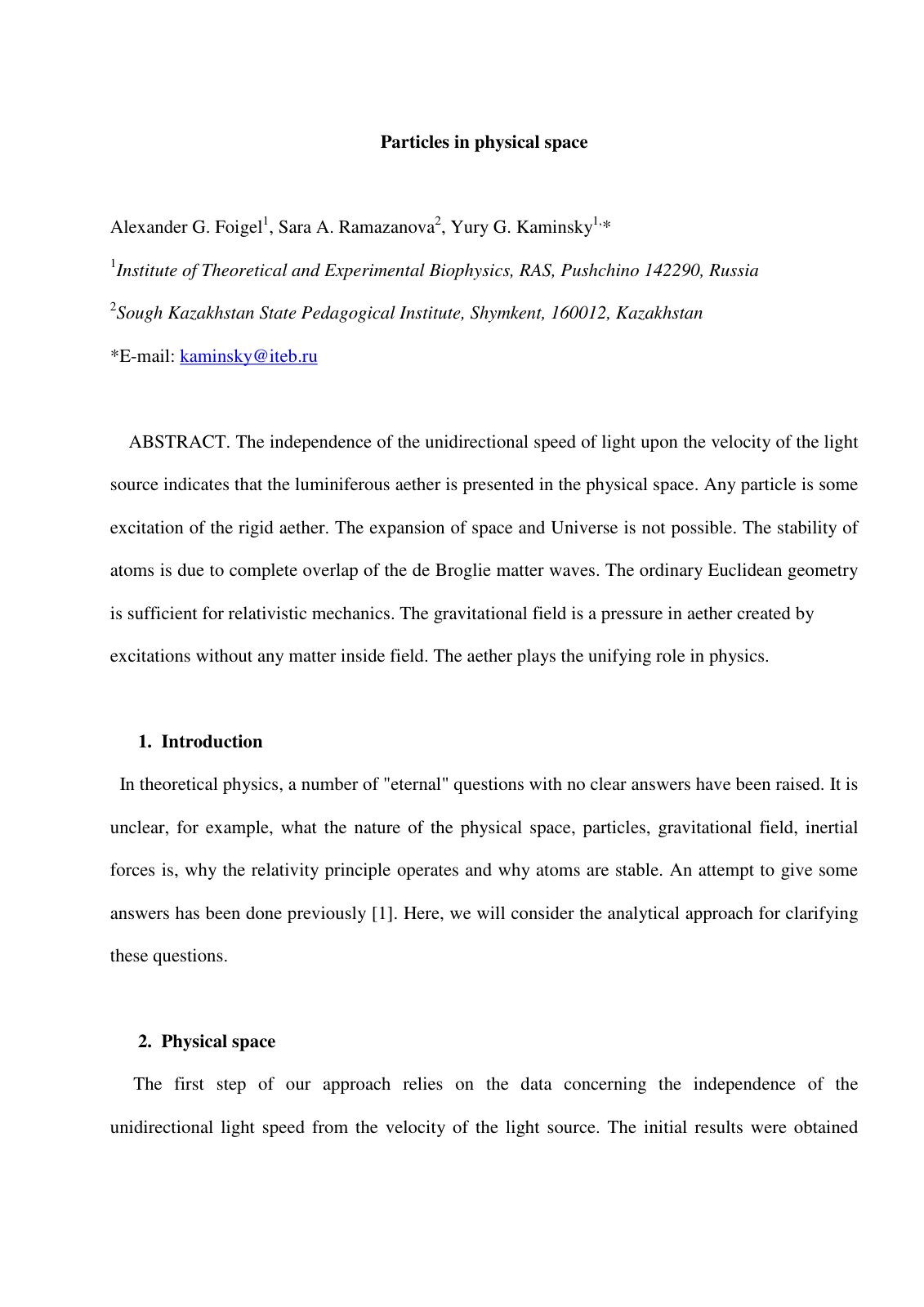 First page of Particles in Physical Space