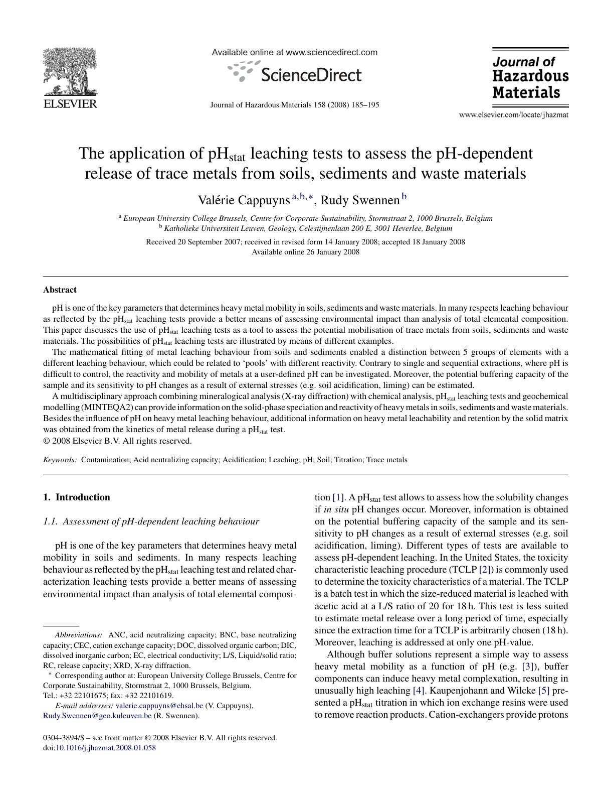 First page of The application of pH sub stat sub leach