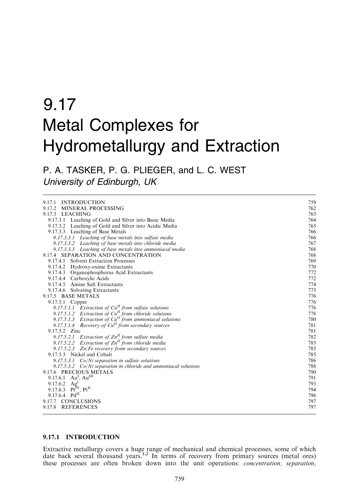 First page of Metal Complexes for Hydrometallurgy and