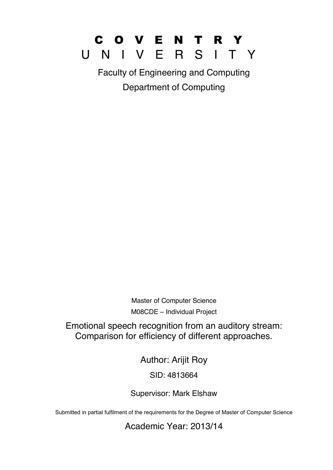 First page of Emotional speech recognition from an aud