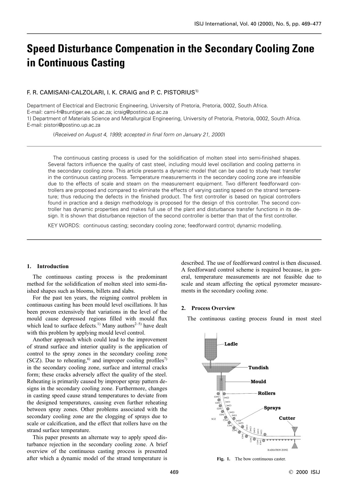 First page of 2000 Fernando Camisani Calzolari Speed Disturbance Compenation in the Secondary Cooling Zone in Continuous Casting isijinternational.40.469