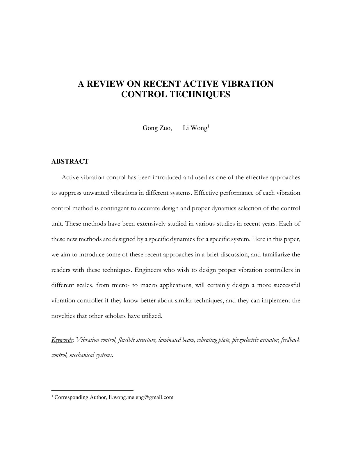 First page of A REVIEW ON RECENT ACTIVE VIBRATION